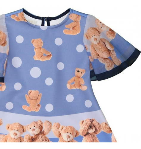 Imagem 3 de 3 de Vestido Infantil Teddy Azul Um Mais Um 801018