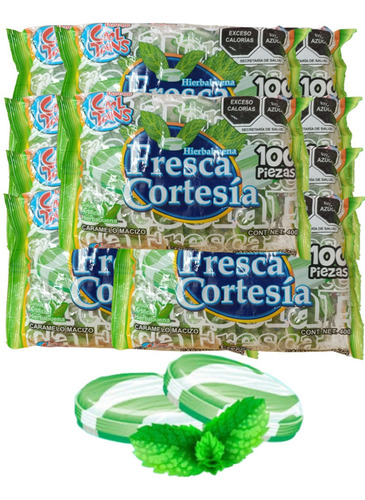 Caramelo Hierbabuena Macizo 1000pz Fresca Cortesía Cool Toon