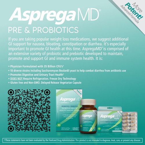Asprega Suplemento Probiótico-prebiótico 30 Cápsulas X2