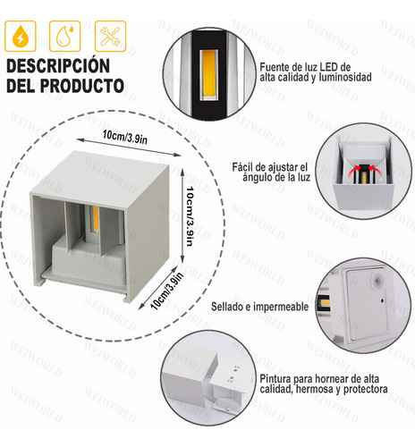 Gosun® Lámpara De Pared Led 12w Impermeable Foco Flotante Estructura Blanco - Blanco Frío