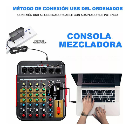 Audio Consola Mezclador Bluetooth Usb Mixer De 6 Canales