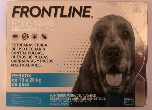 Frontline Plus Caja 3 Pipetas Para Perros Mediano 10 - 20 Kg