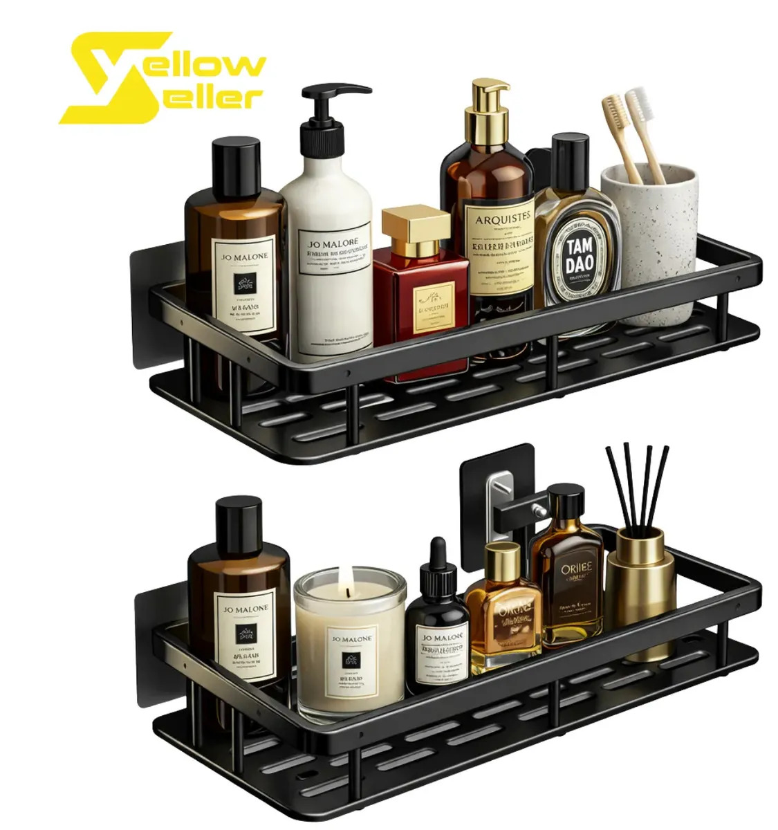 Kit 2 Suporte Porta Shampoo Sabonete Prateleira Banheiro Adesivo Parede Sem Furar Box Porta Sabonete Luxo Cor Yellow Seller