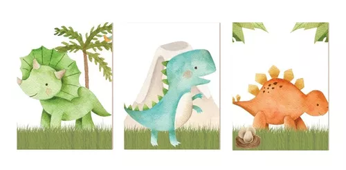 Kit Placa Decorativa MDF Infantil Dinossauro Baby 4un