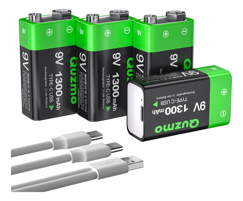Baterías Recargables De 9v 1300mah Con Carga Usb-c Paquete 4