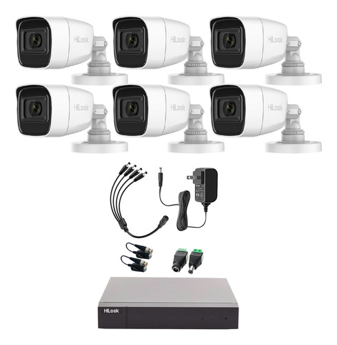 Hilook Kit De Camaras De Seguridad Exterior Con Micrófono Integrado Modelo Hlps-plus6-sc Video Vigilancia Turbohd 1080p Cctv 6 Cámaras Bala