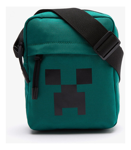 Mariconera, tiracolo, vertical, estampa de Minecraft, cor verde, alça de ombro, preto, design de tecido liso