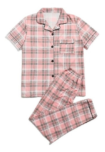 Pijama Conjunto Rosa A Cuadros Elegante