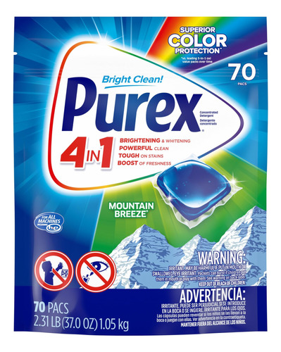 Paquetes De Detergente Para Ropa 4 En 1 Purex, Mountain Bree