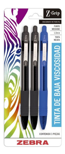 Boligrafo Retractil 1.0mm Zebra Z-grip Bl/3