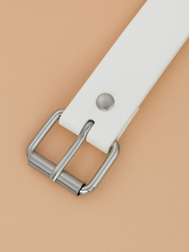 Set De 2 Cinturones En Color Blanco Con Hebilla Metálica Blanco Lisa Único