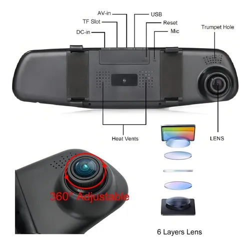Espejo Retrovisor Camara Dvr Hd Delantera Y Trasera Vision N