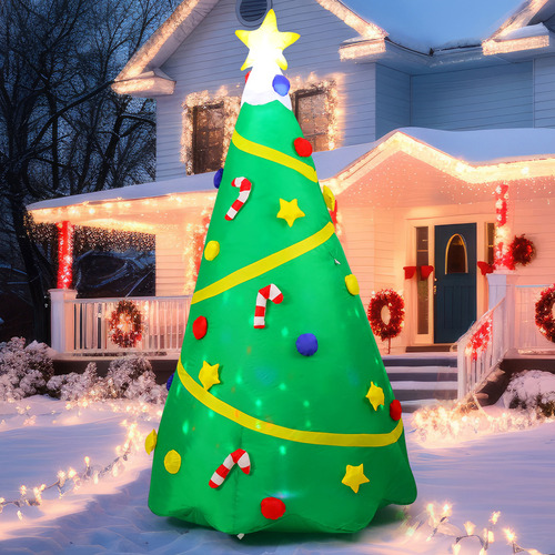 Árbol De Navidad Inflable Con Cinta Amarilla Navideña De 2,4