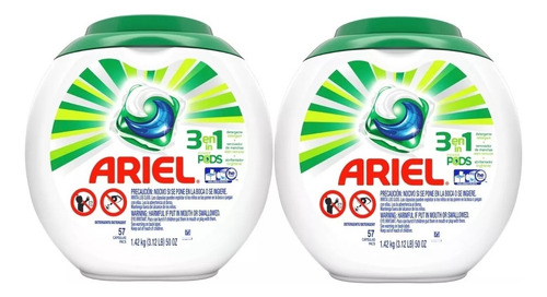 Pack 02 Ariel Pods Detergente 3 En 1 57 Capsulas Cu
