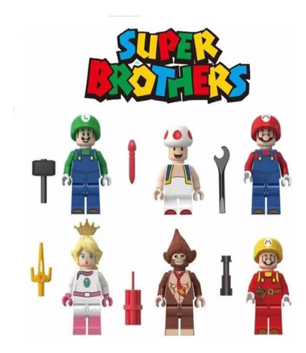 Set Figuras Mario Bros - X6 Minifiguras Con Accesorios