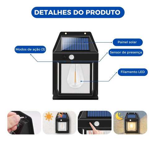 Luminária Energia Solar Andarela Com Sensor De Presença Led