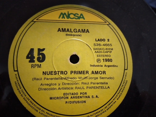 Vinilo Single De Amalgama Nuestro Primer Amor(x17