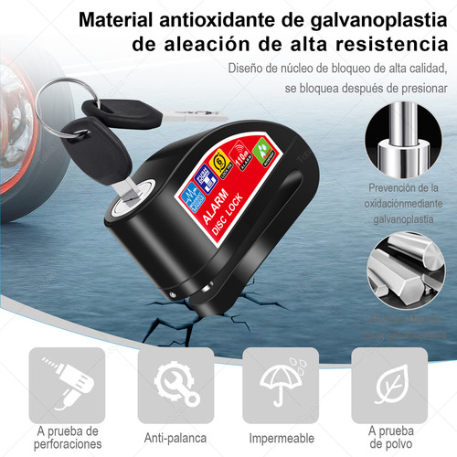 Alarma Motocicleta Impermeable Bloqueo Freno Disco Candado Color Negro