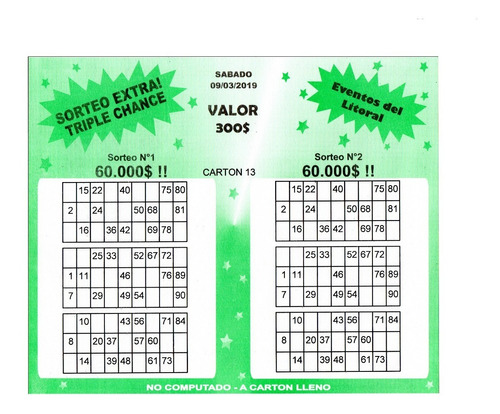 Cartones De Bingo Personalizados Formato Especial 6000 Hojas