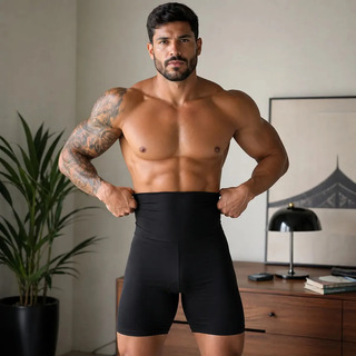 Bermuda Cinta Modeladora Masculina Compressão Cós Alto Forte Cor Preto Tamanho G1