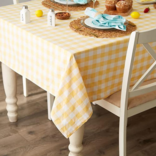 Mantel De Cuadros En Algodón Color Amarillo