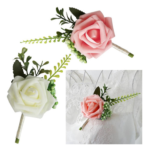 2 Ramilletes Y Flor Ojal, Flor Rosa Para La Decoración De