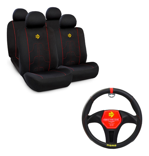 Combo Momo Funda Asiento 10 Piezas + Cubre Volante Importado