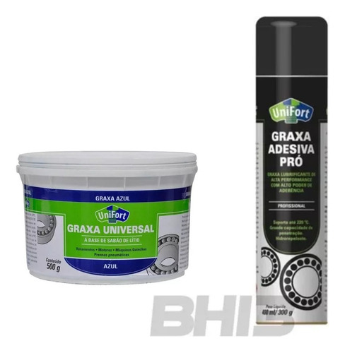 Unifort Graxa Azul Rolamentos 500g + Graxa Adesiva Spray