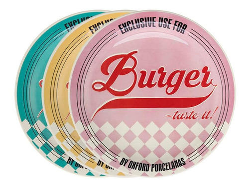 Conjunto Prato Burger Sortido 3 Peças Conjunto Prato Burger 26cm Sortido 3 Peças