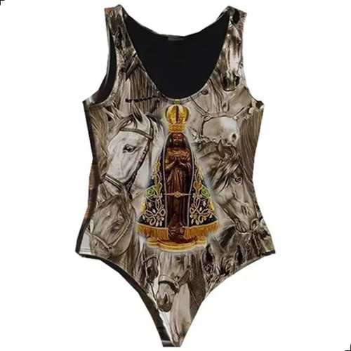 Body Feminino Aparecida Fundo Cavalos Estampa Country