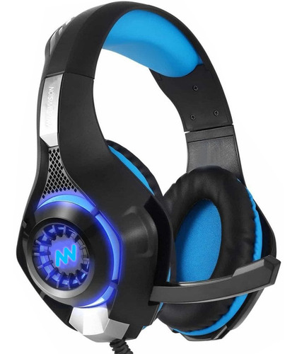 Imagen 2 de 6 de Auriculares Gamer Newvision Nw400 Negro Y Azul Con Luz Led