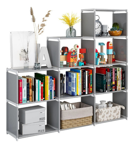 Estante Almacenamiento 9 Cajoneras Librero 120x123cm Mueble Color Gris Claro