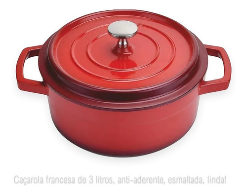 Imagem 2 de 4 de Caçarola Cocotte Francesa 20cm 3 L Linda Vermelha Tipo Staub