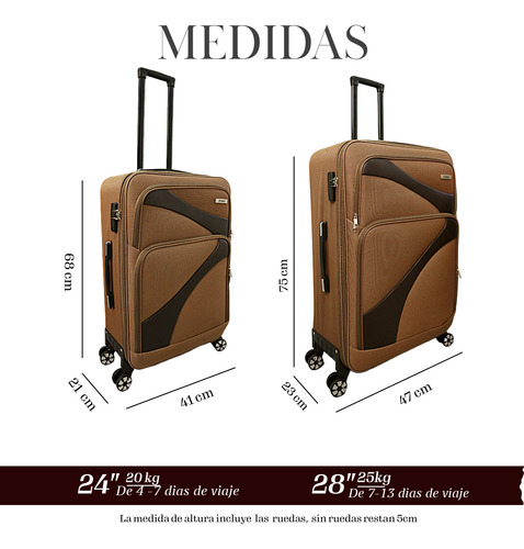 Juego 2 Maletas De Viaje Tela 24 Y 28 Pulgadas 20 Y 25 Kg Caqui 3002