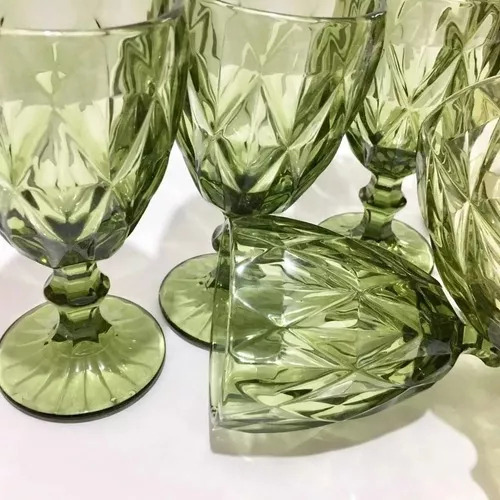 Copas De Vino Vintage Azul Y Verde, Juego De Copas De Vino E