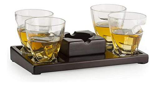 Juego De Copas Para Whisky Y Cenicero Con Soporte Para Puros