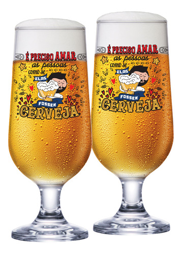 Taça De Vidro De Cerveja Blumenau É Preciso Amar 310ml 2pcs Cor Incolor