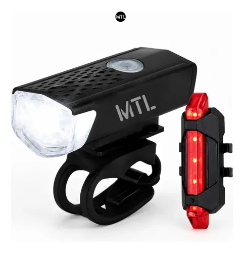 Kit Luces LED Bicicleta Recargables Delantera y Trasera MTL, Luz Blanca y Roja Alta Potencia, Impermeables para Noche, Seguridad y Ciclismo Urbano y Ruta