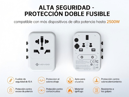 Novoo Adaptador De Corriente Viaje Universal Cargador 4usb