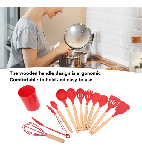 Utensilios De Cocina De Silicona Con Mangos De Madera 12 Pcs