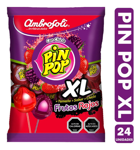 Coyac Pin Pop Xl - Caramelo Sabor Frutos Rojos (24 Unidades)