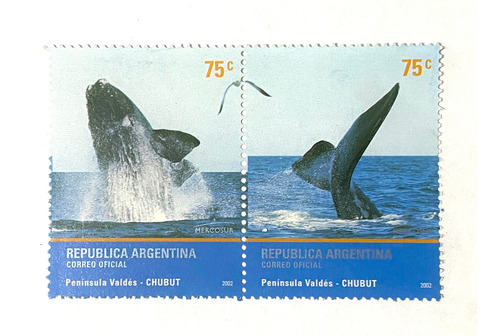 Filatelia Argentina Mercosur Turismo P. Valdés Mint 2002 2v