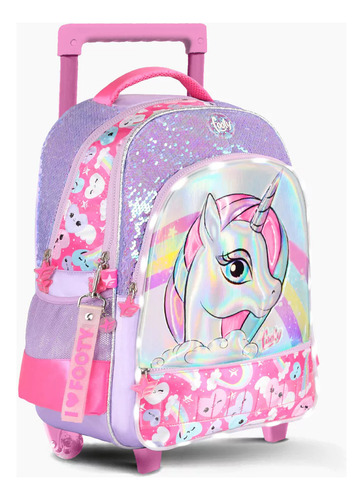 Imagen 2 de 5 de Mochila Carro 18 PuLG Unicornio Footy C/ Luz Led Lentejuelas