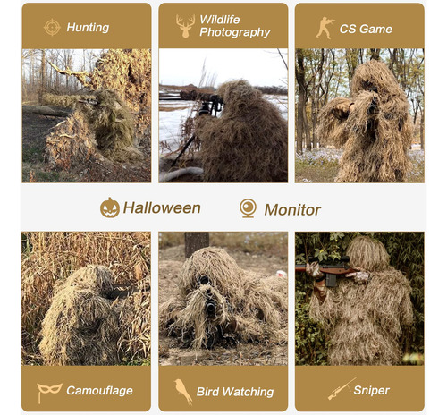 Traje Ghillie 5 En 1, Ropa De Caza Con Camuflaje 3d Que Incl