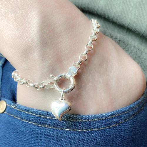 Pulsera Rolo Con Dije Corazón Plata 925 (ki5004)