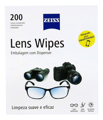 Kit Lens Wipes Zeiss C/ 200 Lenços Umedecidos