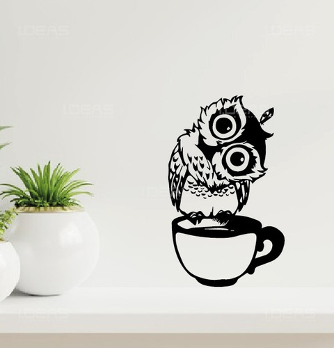 Vinilo Decorativo Búho Taza De Café Animales Pegatina 