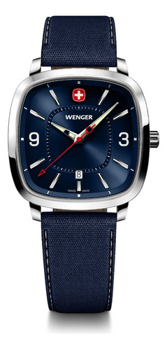 Wenger Reloj Vintage Sport 37 Mm, Azul Color del bisel Plateado