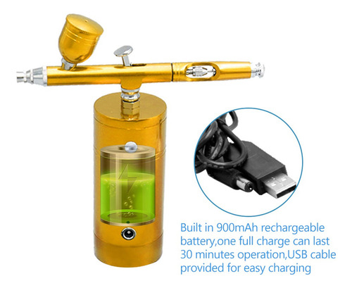 Kit De Aerógrafo Usb Recargable De Oro Compresor Portátil