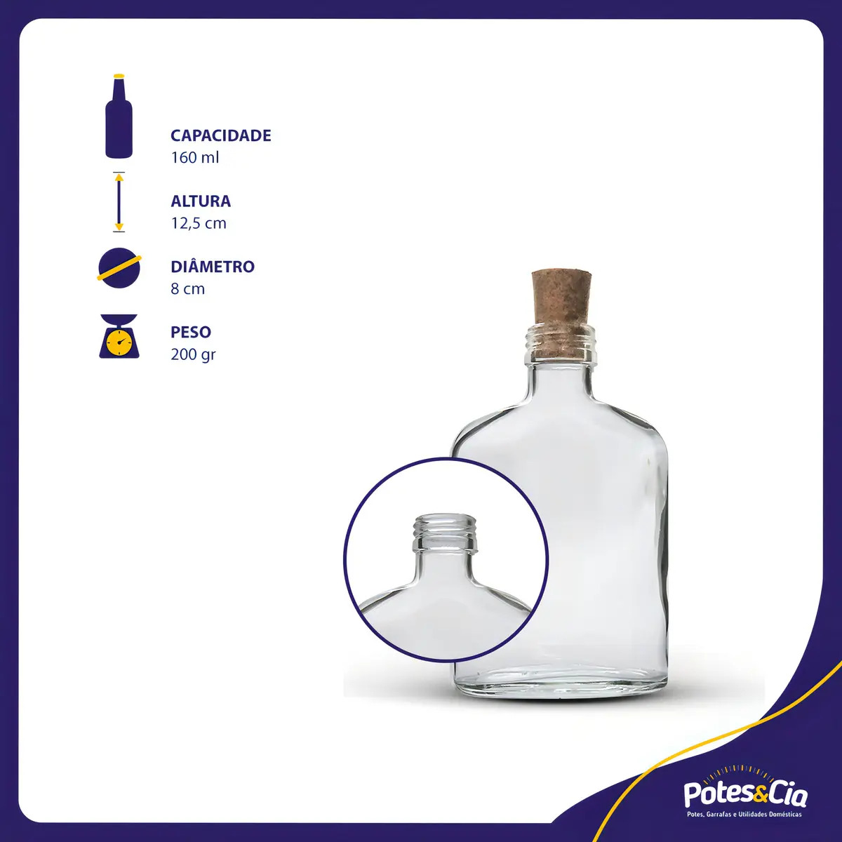 12 Garrafas De Bolso 160 Ml Cor Cortiça